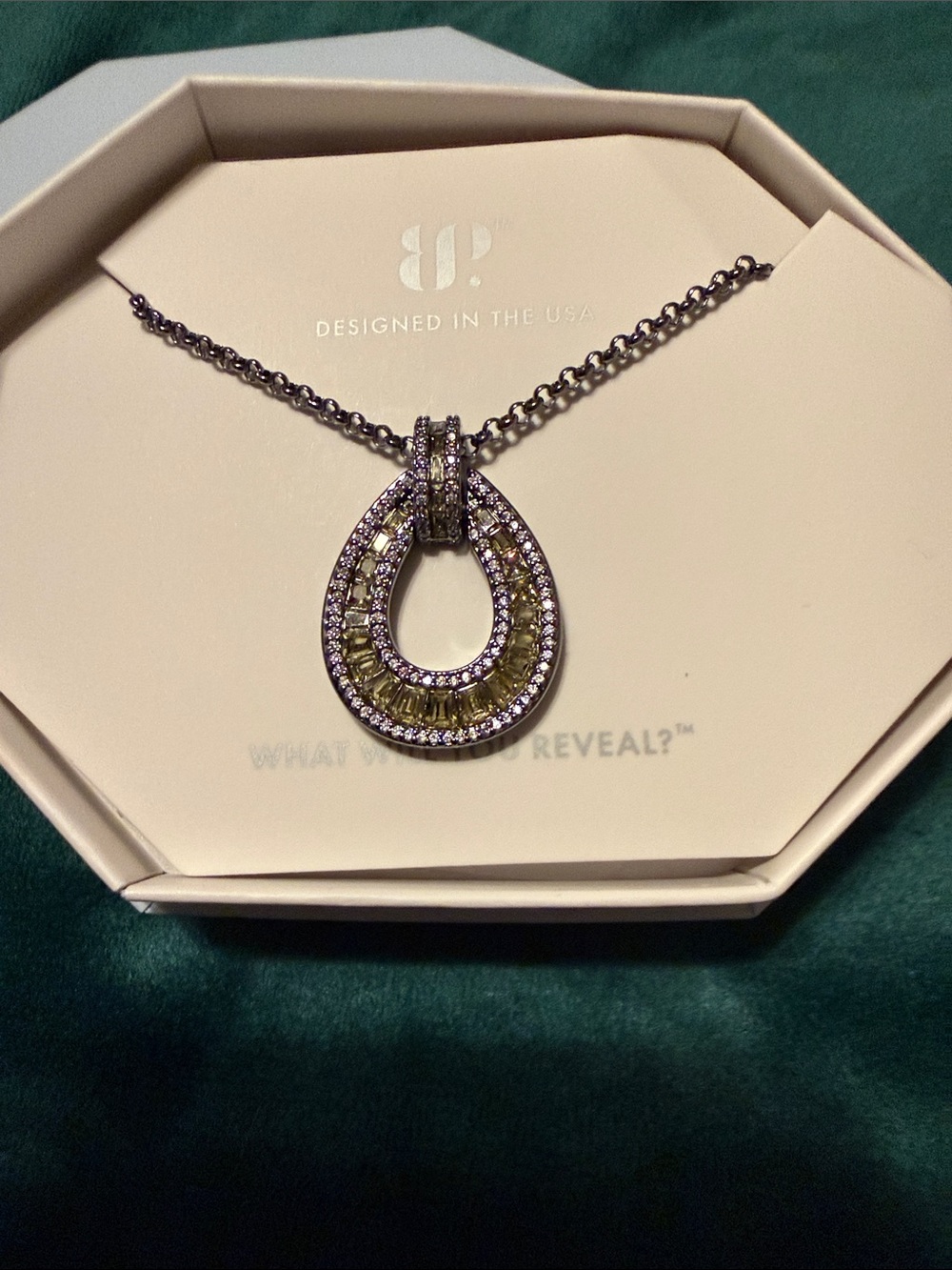 Teardrop Pendant Necklace with Yellow and Clear Stones
